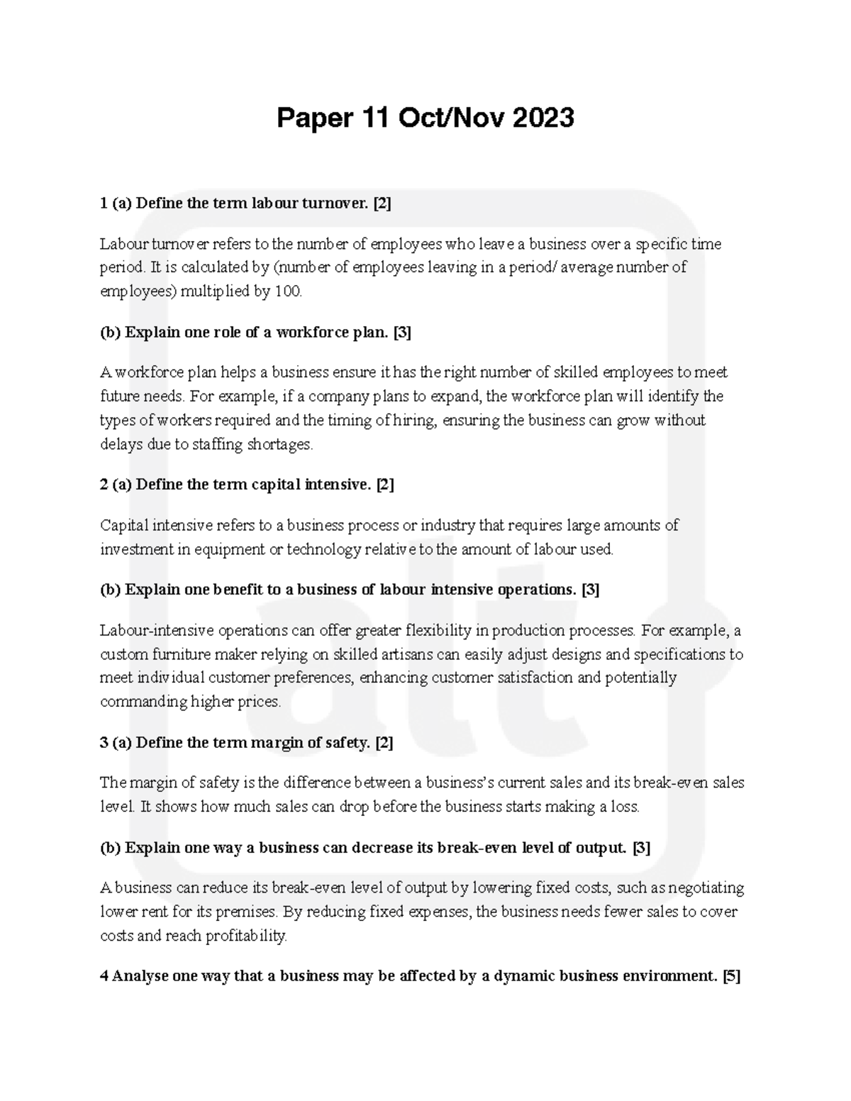 1-P11 A-Level Past Paper Oct-Nov 2023: Labour Turnover & Business ...