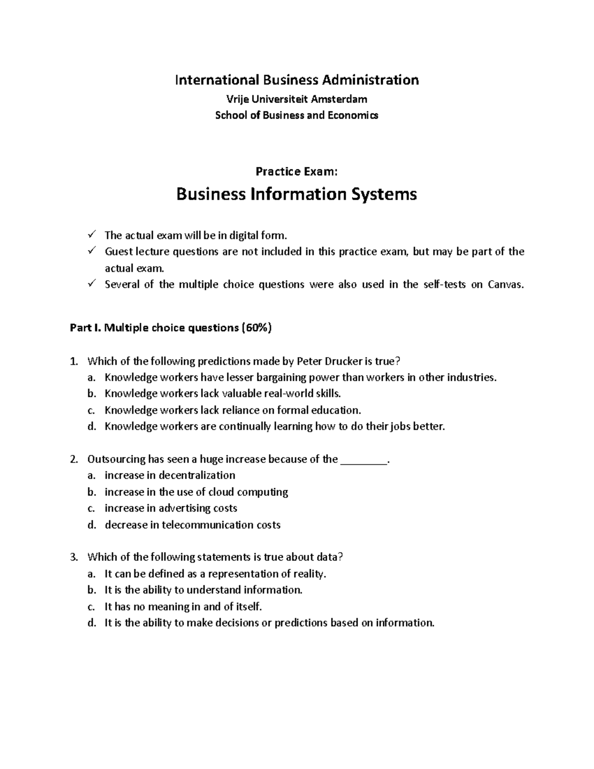 Practice Exam BIS 2024: Business Information Systems Insights - Studeersnel