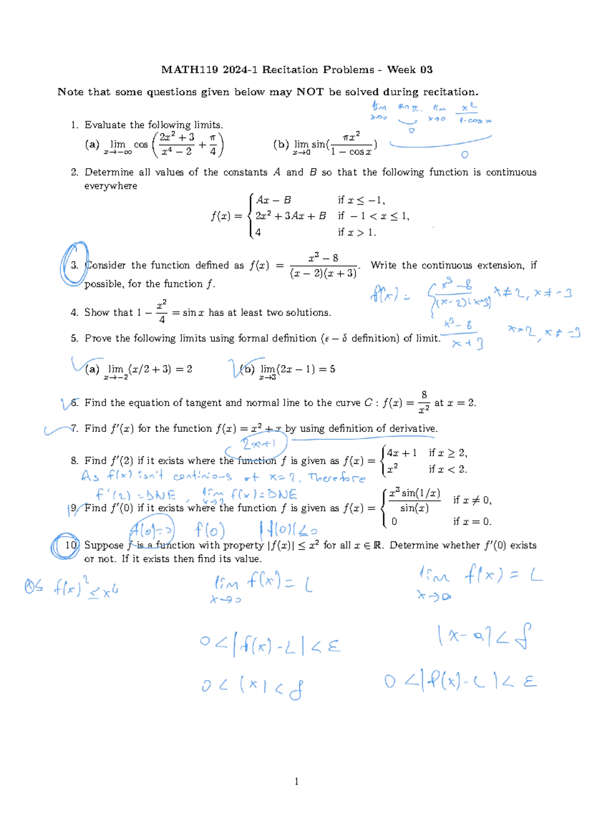 MATH119 Fall 2024 Recitation 3 - MATH119 2024-1 Recitation Problems ...