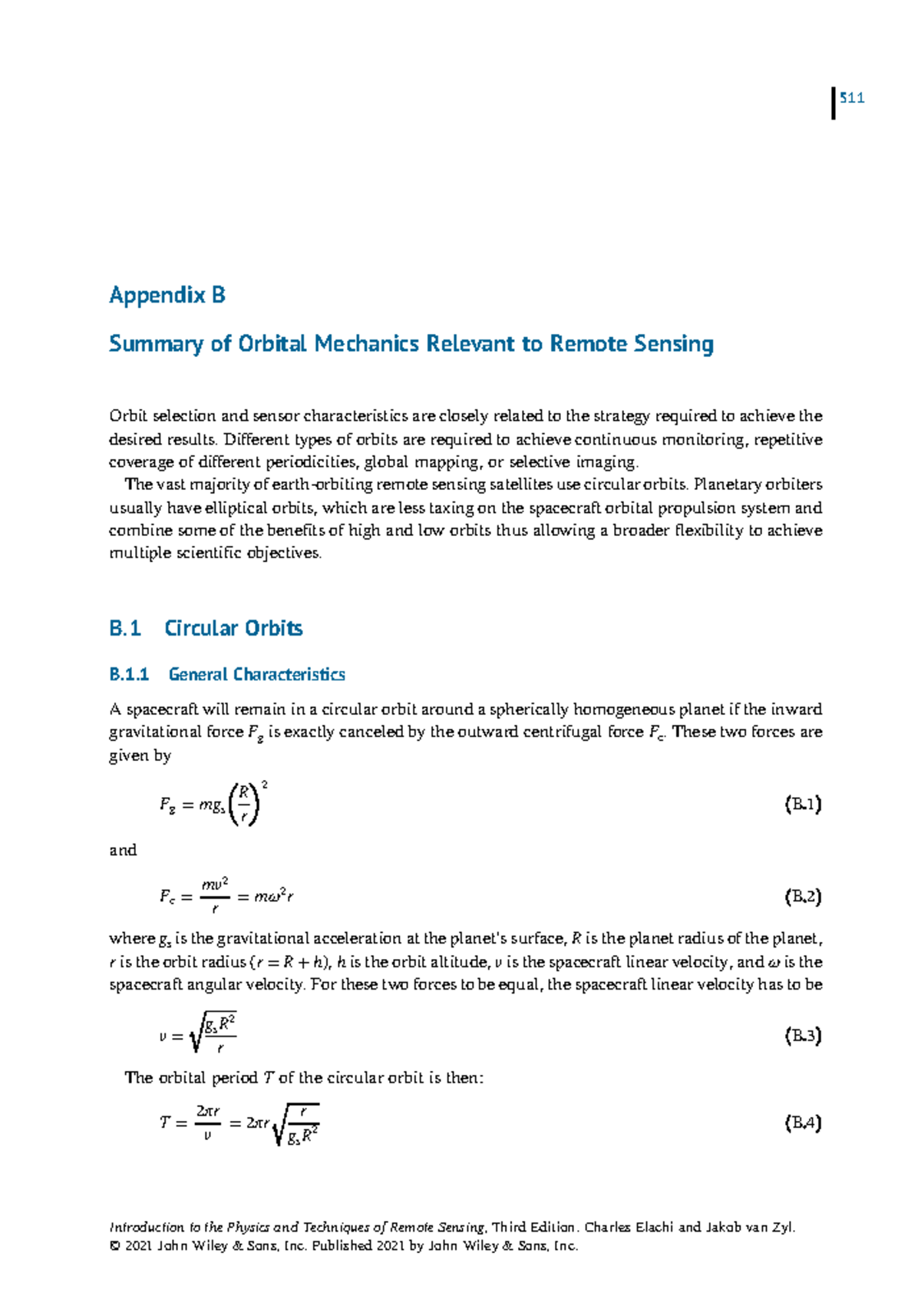 511 Appendix B: Summary of Orbital Mechanics for Remote Sensing - Studocu
