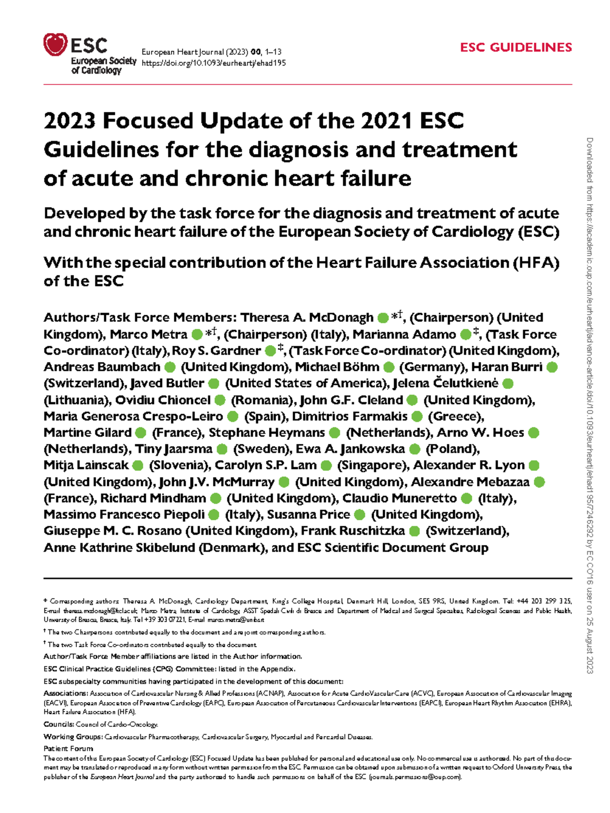 Guía falla cardiaca - ESC 2023 - 2023 Focused Update of the 2021 ESC ...