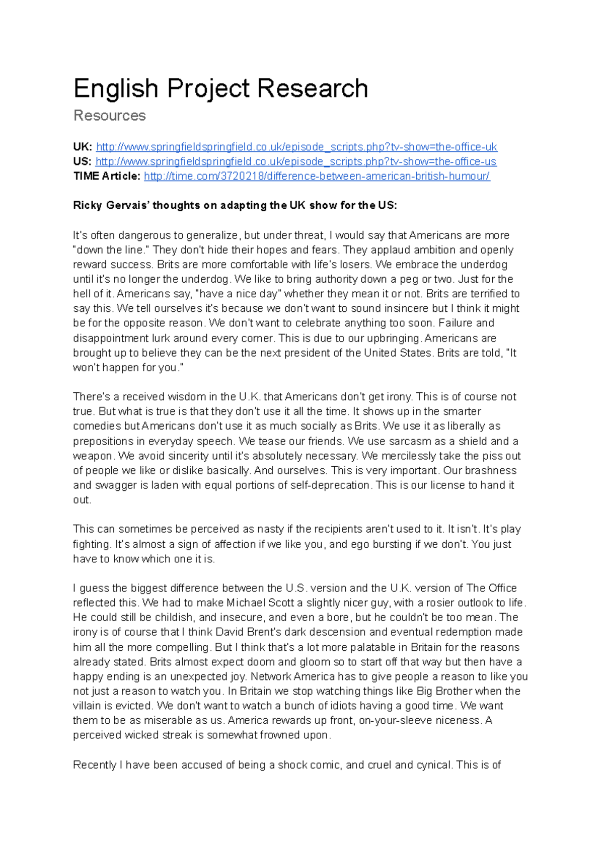English Project - Research - English Project Research Resources UK ...
