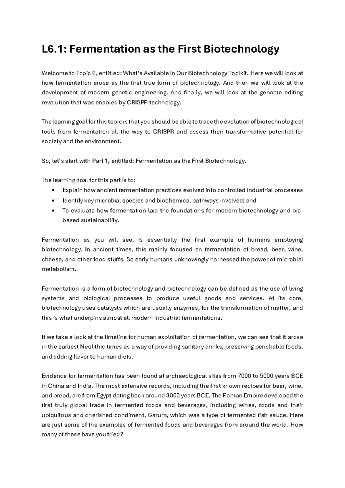 L6: Fermentation - The Foundation of Modern Biotechnology - Studocu