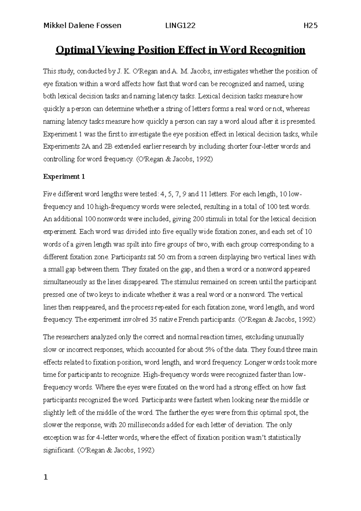 LING122 H25 Final Exam: Optimal Viewing Position in Word Recognition ...