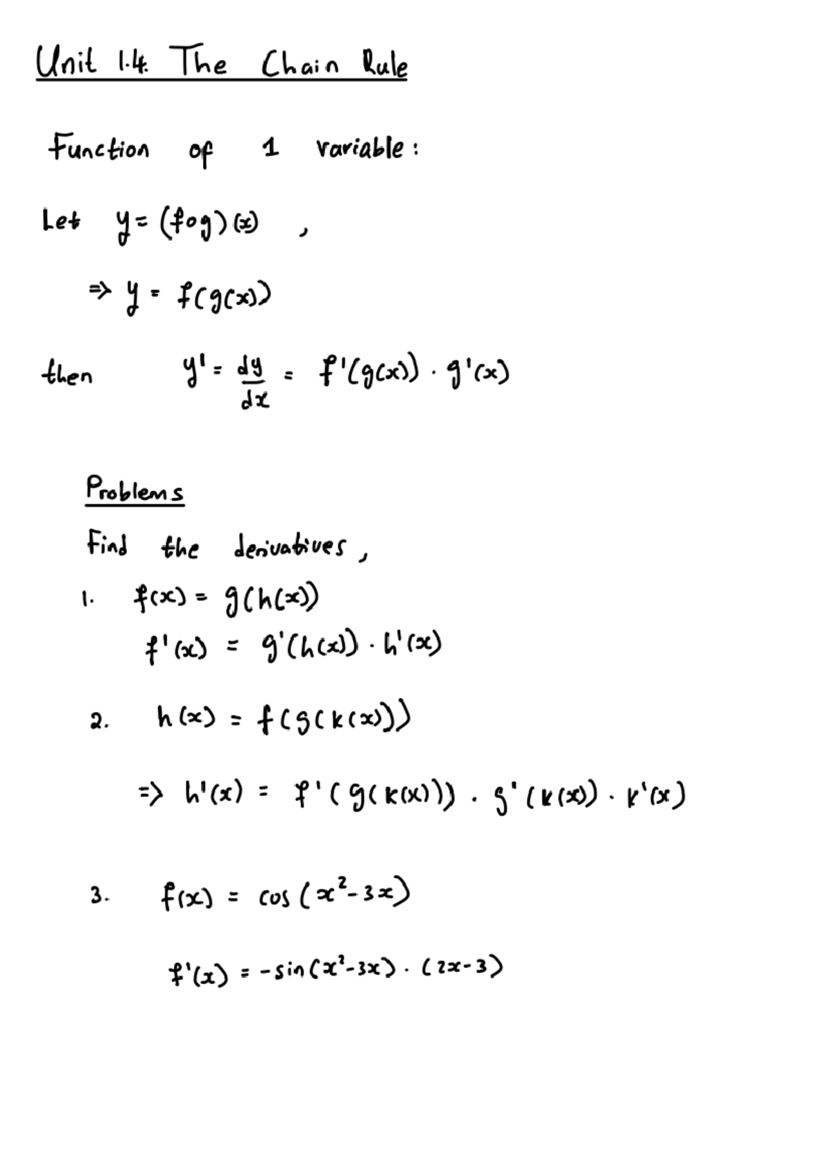 Unit 1.4 Chain Rule: Derivatives and Implicit Differentiation - Studocu