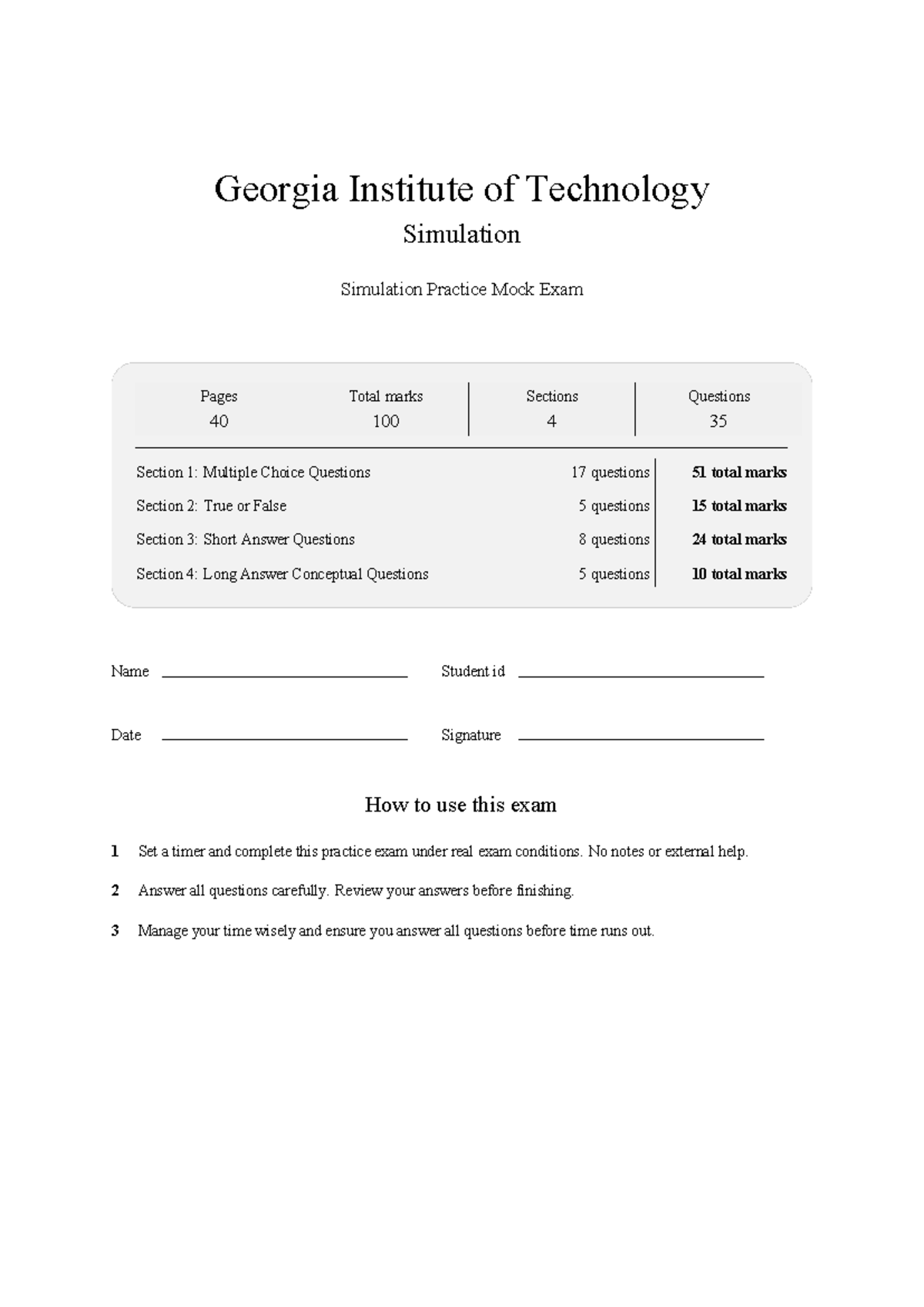 ISYE 6644 Simulation Practice Mock Exam - Georgia Tech 2026 - Studocu