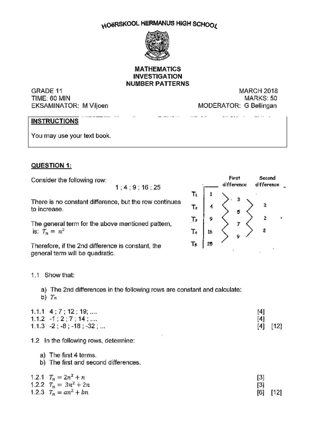 Gr 11 Maart 2018 Ondersoek Getalpatrone Investigation Number patterns ...