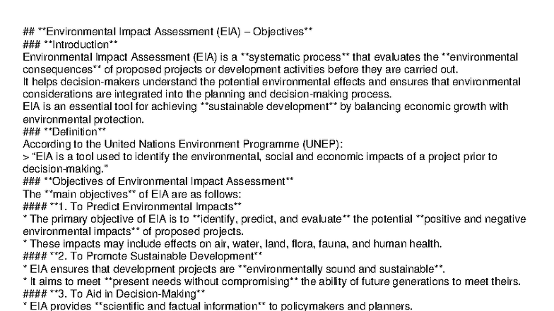 EIA - Notes - Environmental Impact Assessment (EIA) – Objectives ...