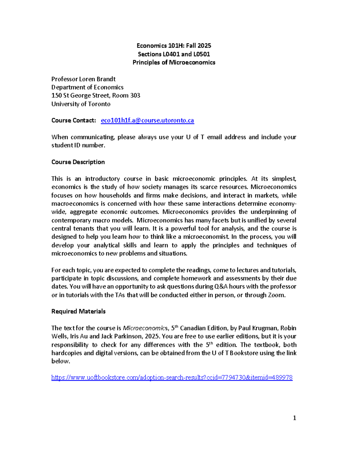 Economics 101H: Fall 2025 Syllabus - Principles of Microeconomics - Studocu