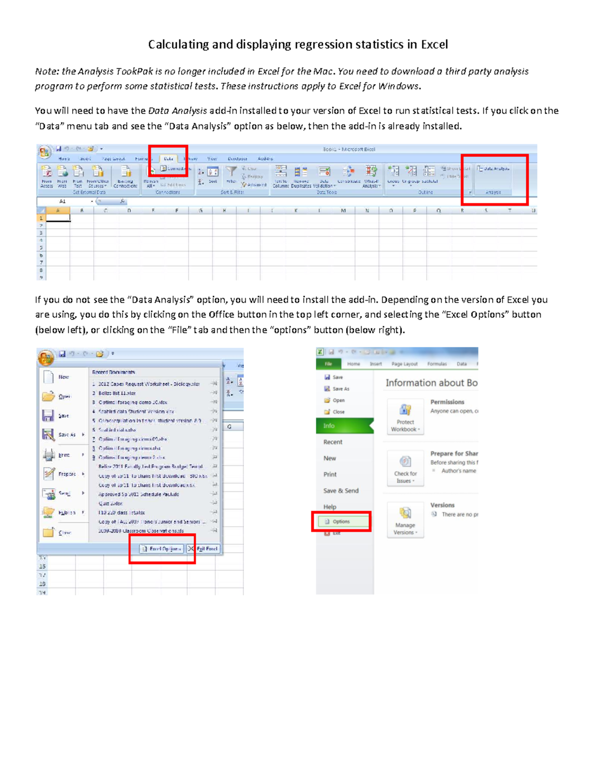 Excel Regression Stats Guide: Installing Analysis ToolPak - Studocu