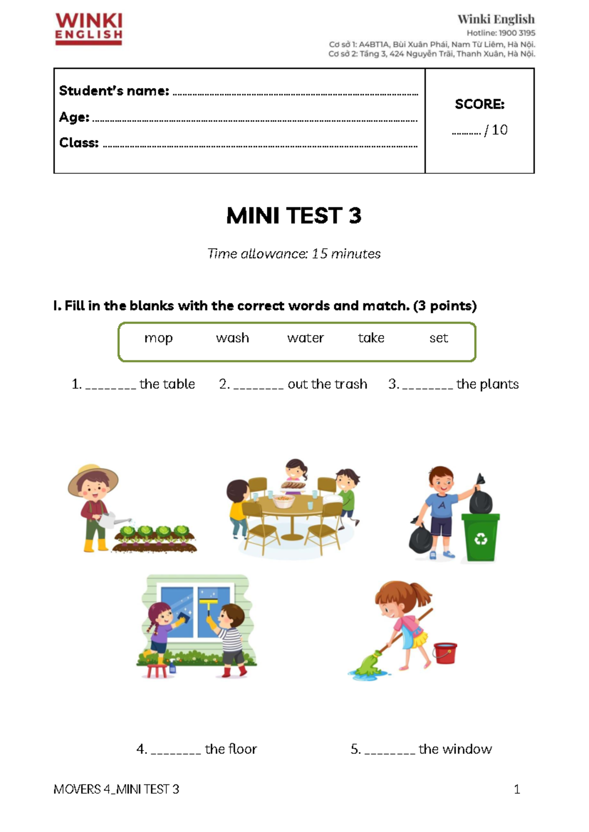 Movers 4 - Mini Test 3: Present Perfect Tense Practice - Studocu