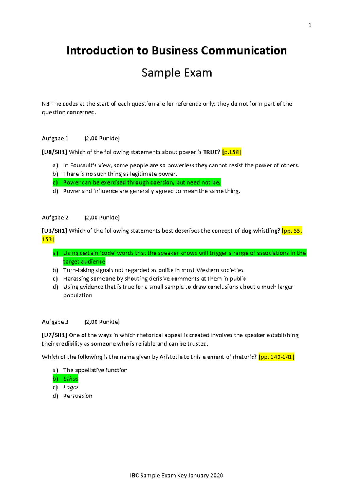 IBC Sample Exam Review Jan 2020: Key Questions & Answers - Studocu