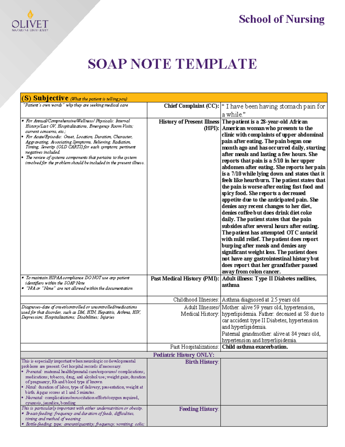 SOAP NOTE GI - soap note - School of Nursing SOAP NOTE TEMPLATE (S ...