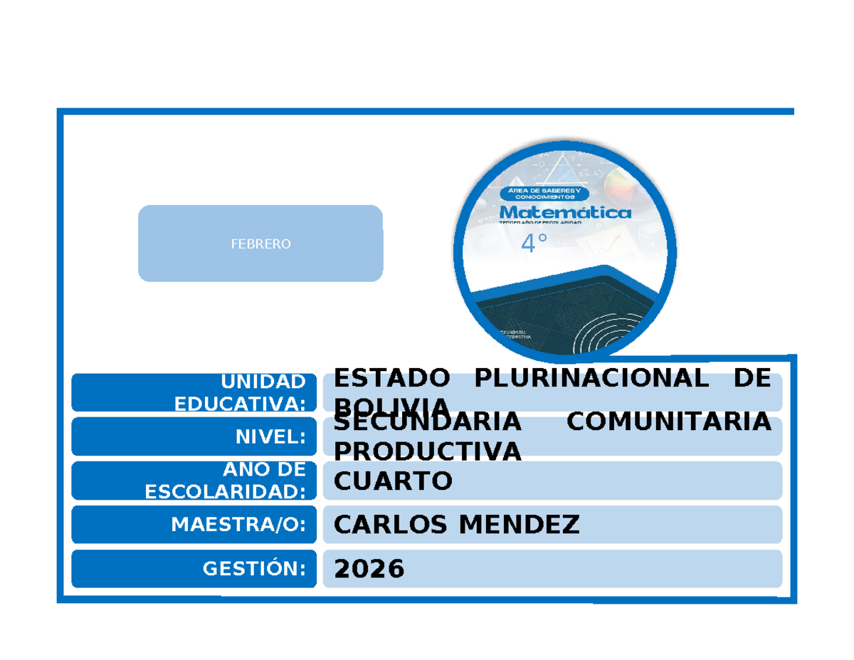 PDC MAT 4TO SEC - Plan de Desarrollo Curricular Febrero 2026 - Studocu