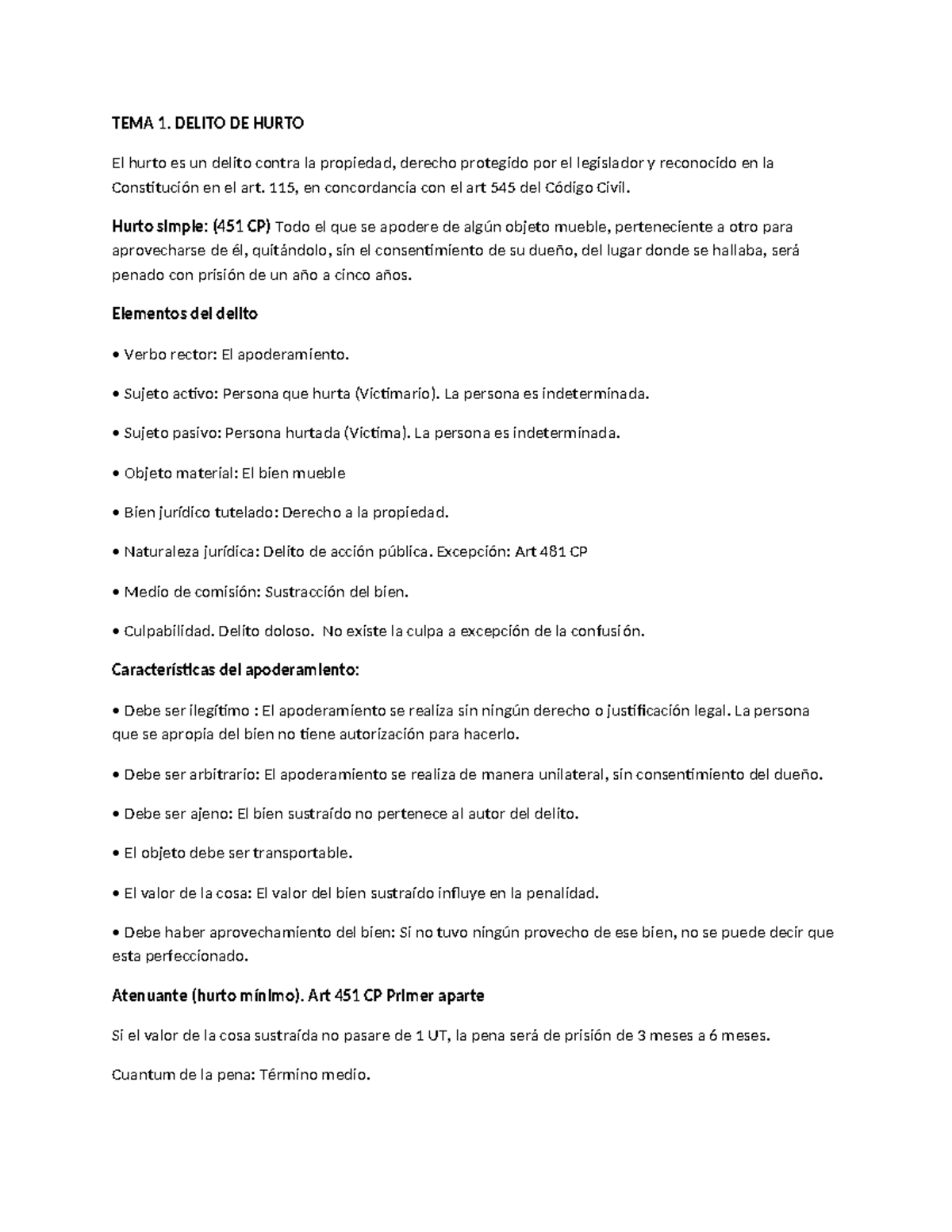 Temas 1 y 2 del Delito de Hurto en Penal IV: Análisis y Consideraciones ...