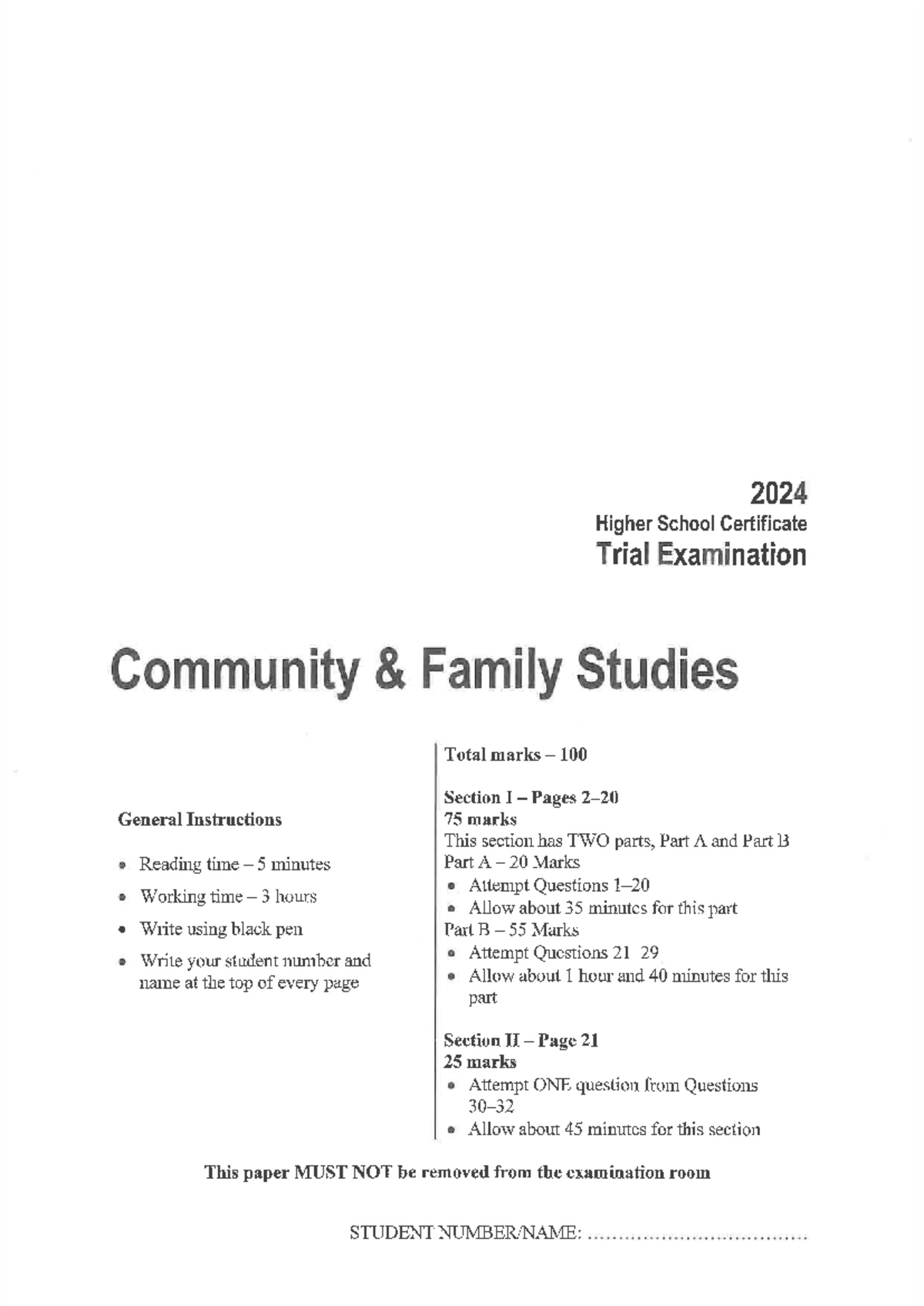2024 Year 12 HSC Trial Exam: Community & Family Studies Paper - Studocu