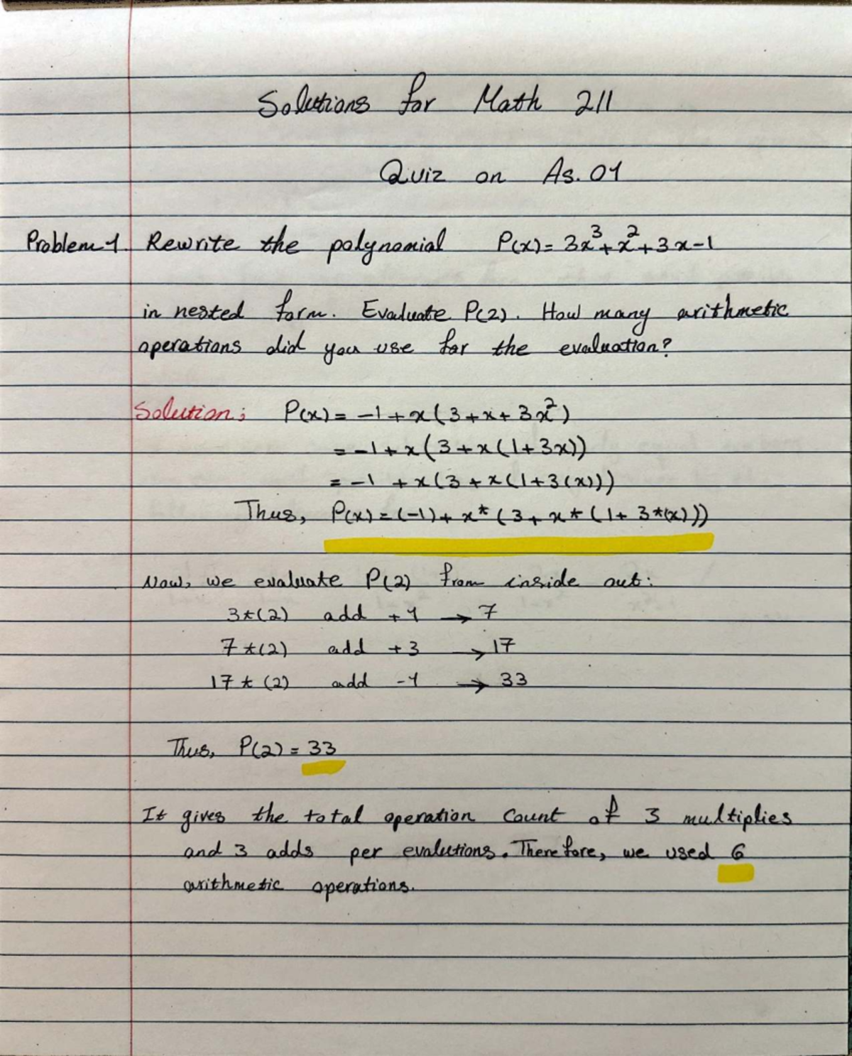 Quiz01-solution - practice quiz - Solutions for Math 211 Quiz on As. 01 ...