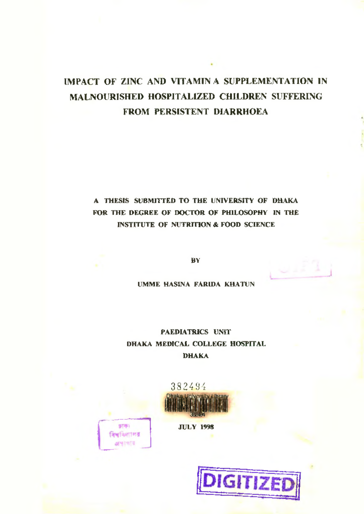 Impact of Zinc & Vitamin A Supplementation in Malnourished Children ...