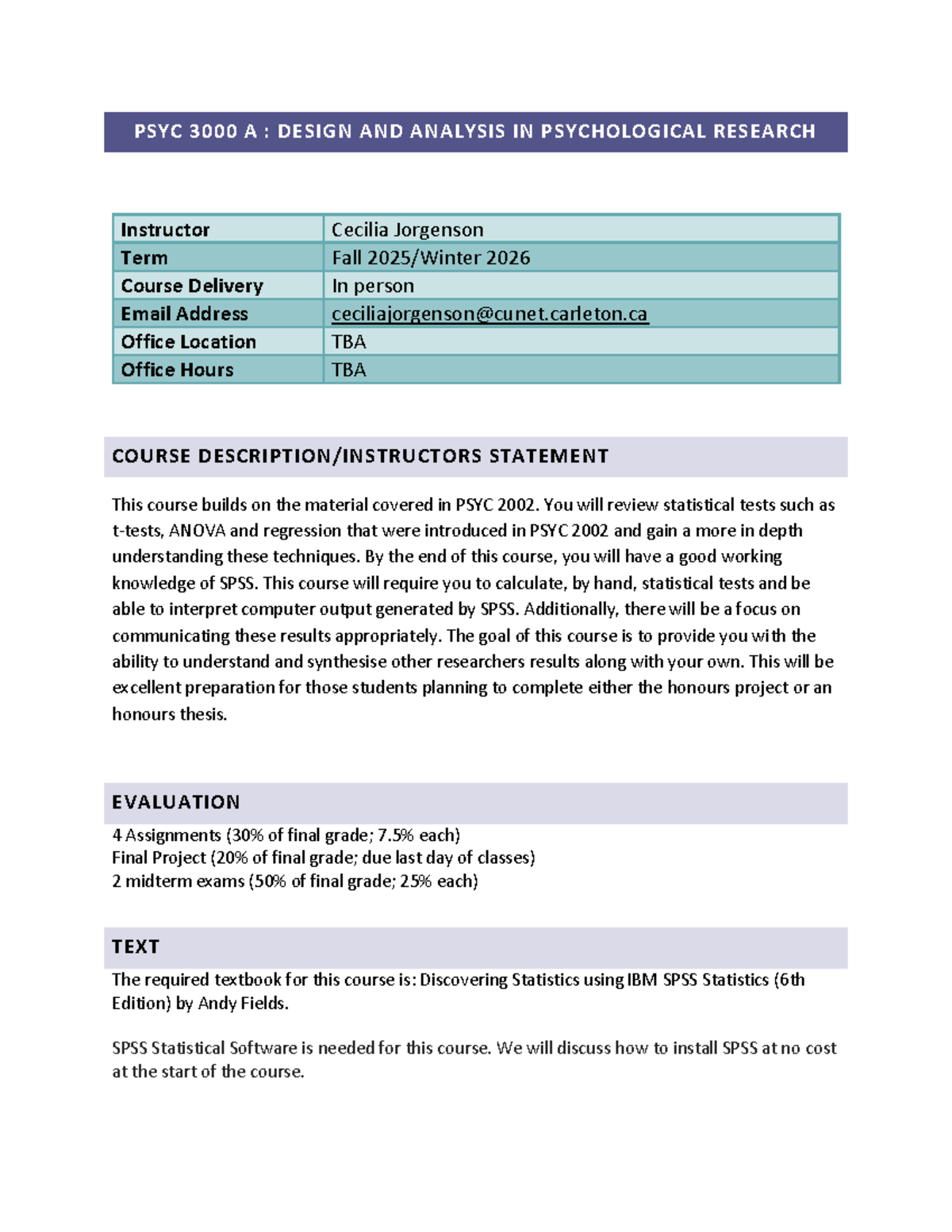 PSYC 3000: Design & Analysis in Psychological Research Outline - Studocu