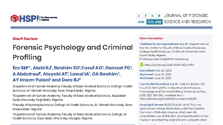 Jfsr-aid1085 - Notes - Short Review Forensic Psychology and Criminal ...