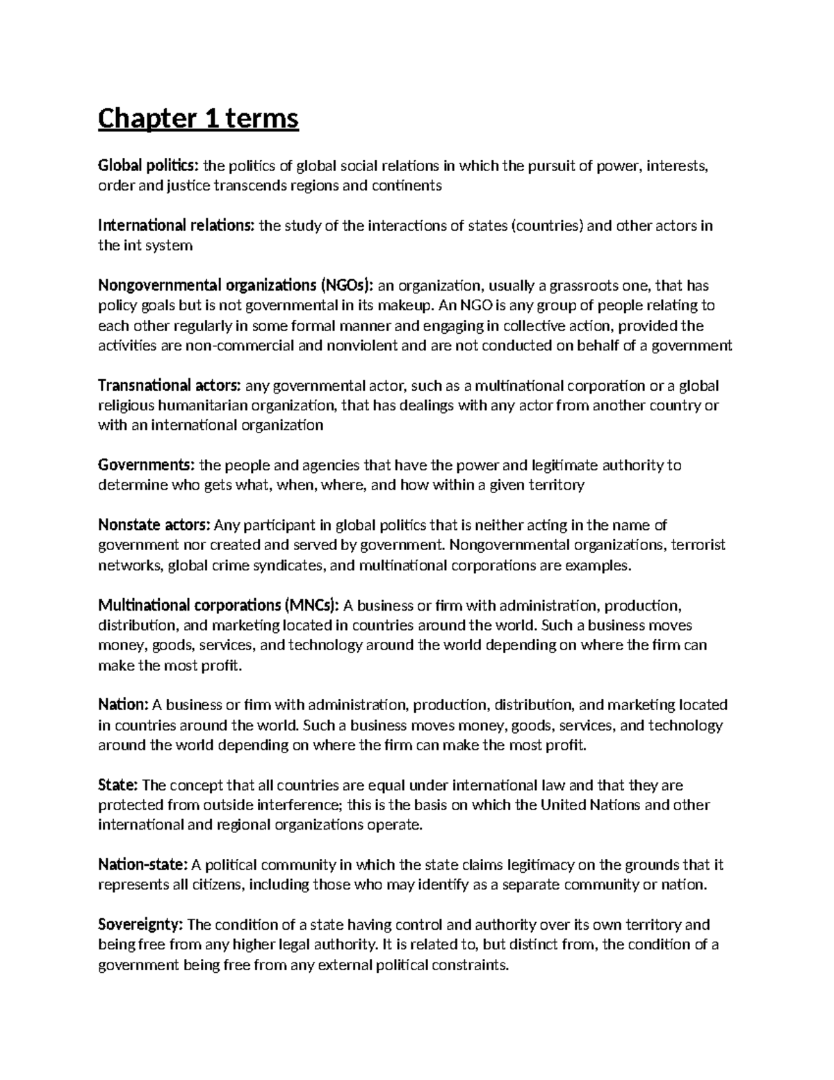 Textbook Notes for POLI205: Key Concepts in Global Politics - Studocu
