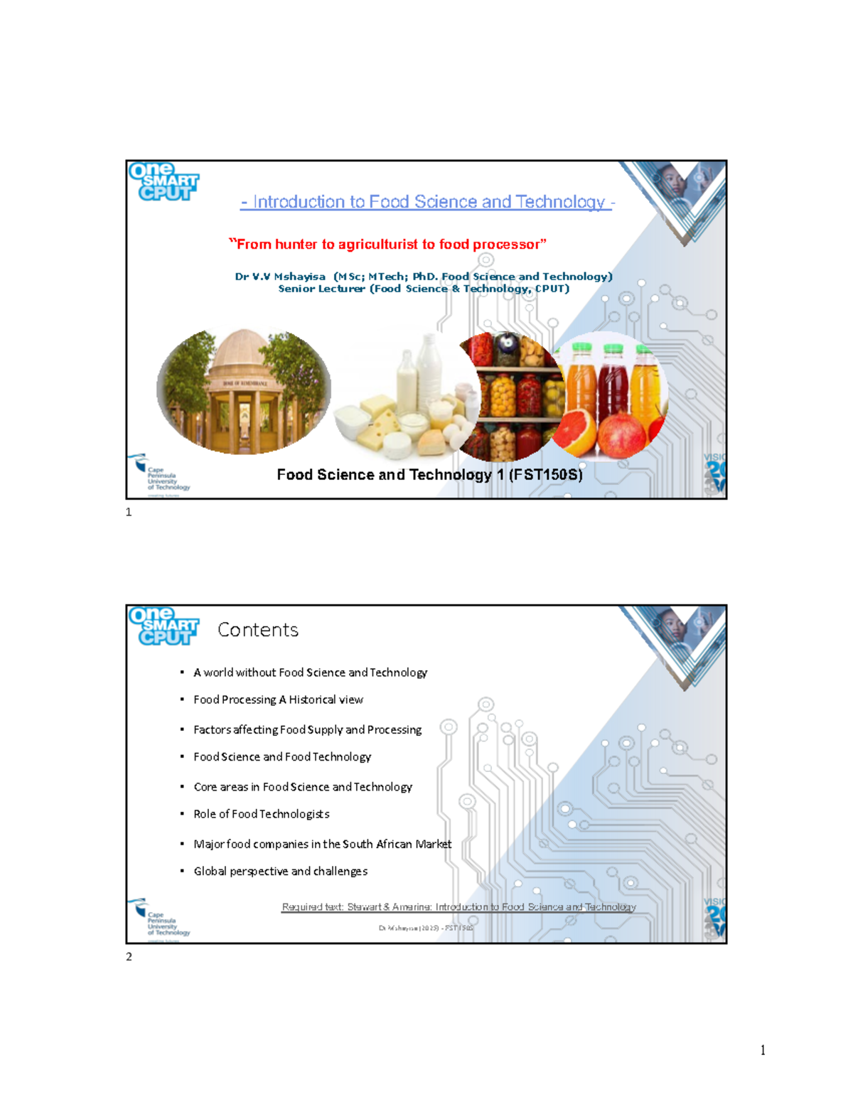 FST150S - Lecture Notes on Food Science and Technology History - 2025 ...