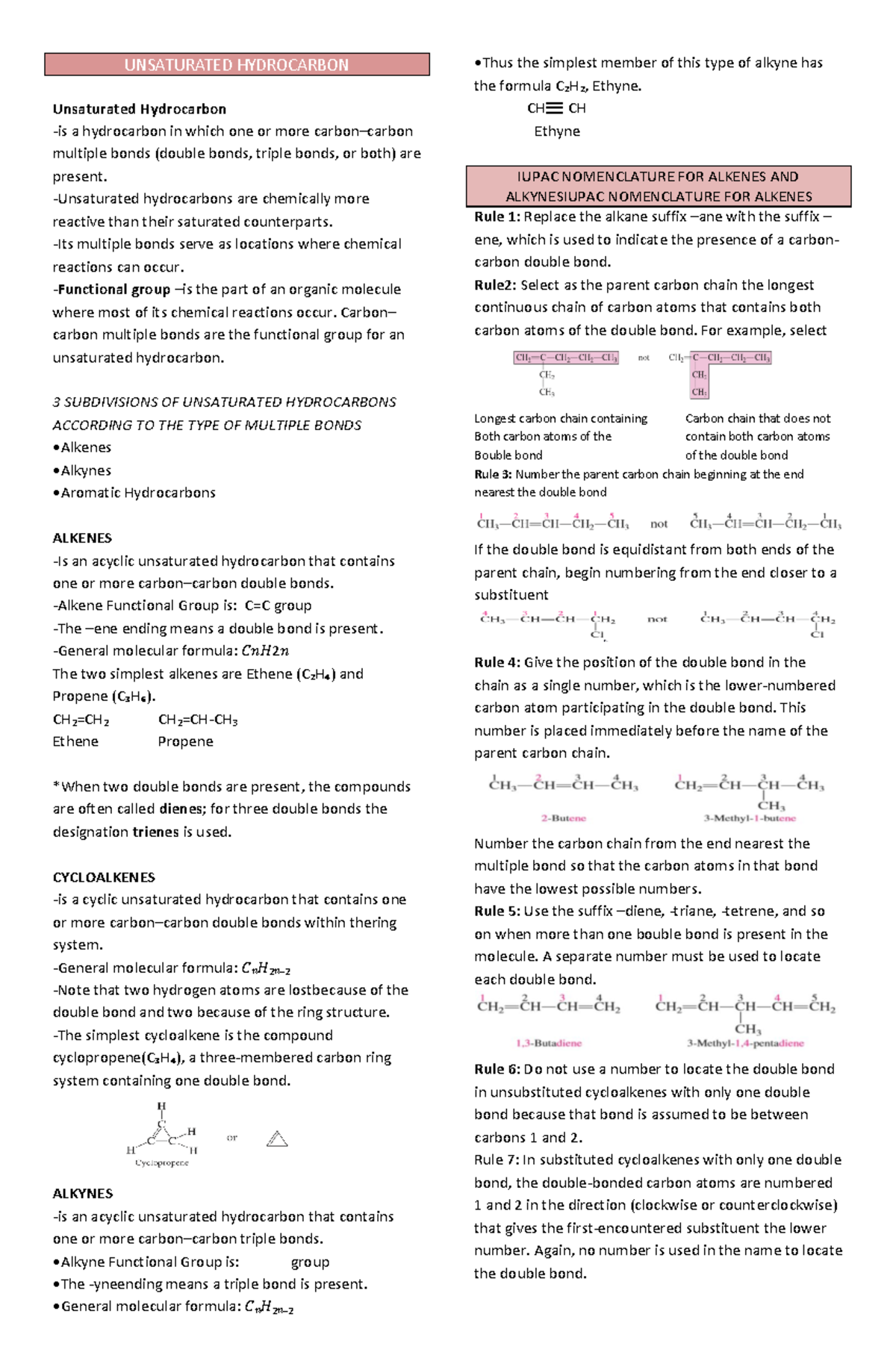 CHEM 101 Final Exam Review: Alkenes and Alkynes Overview - Studocu