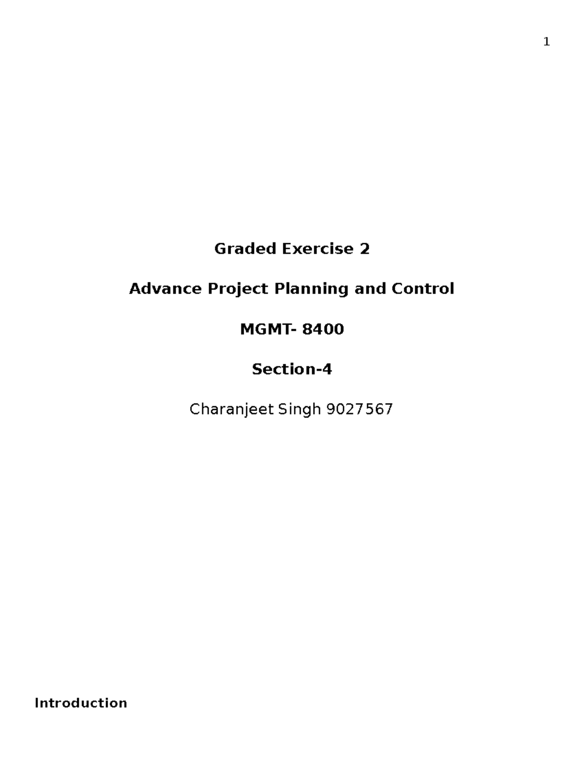 Graded Exercise 2 - sdjfhs - Graded Exercise 2 Advance Project Planning ...