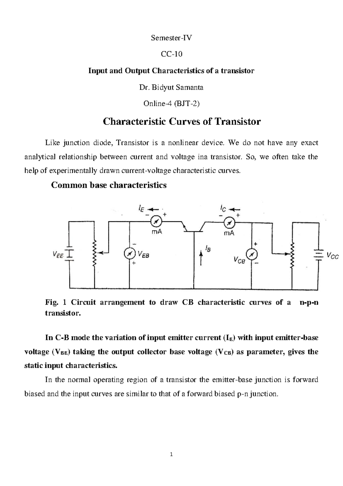 Transistor Characteristics: Input & Output Analysis (ENG 101) - Studocu