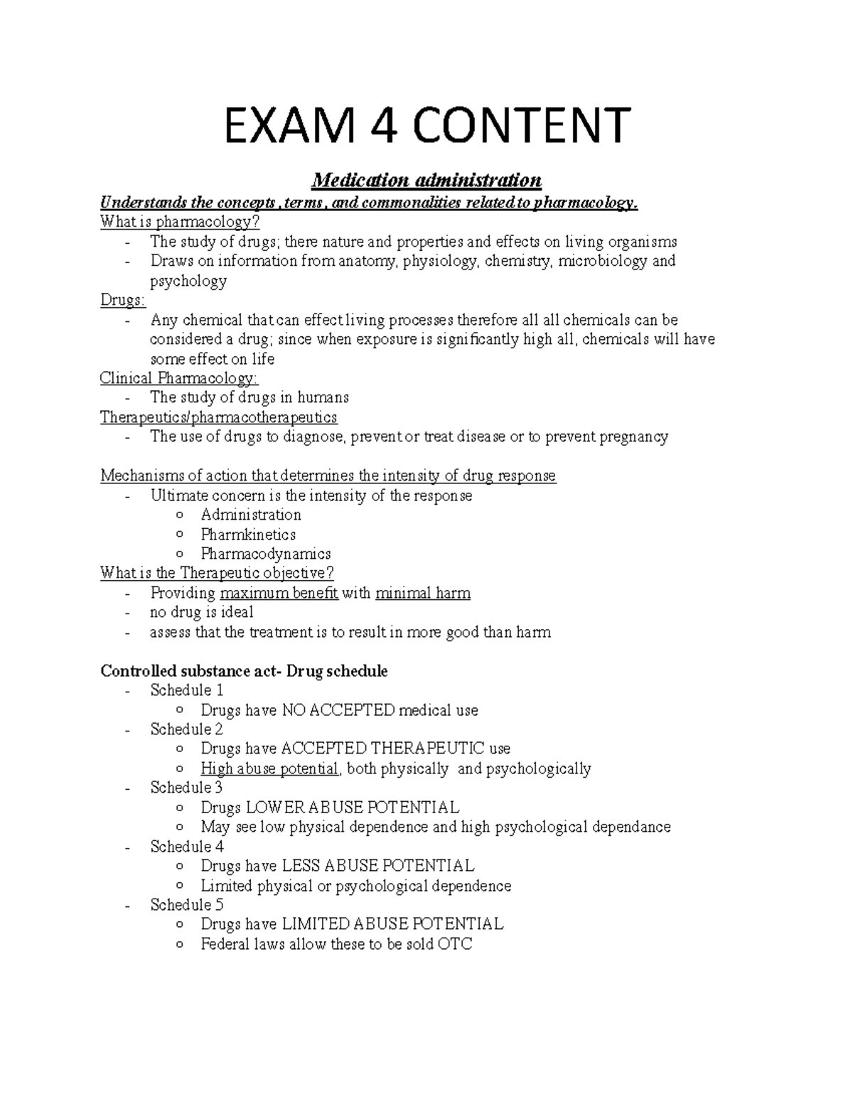 Pharmacology Study Guide for EXAM 4: Key Concepts & Drug Mechanisms ...
