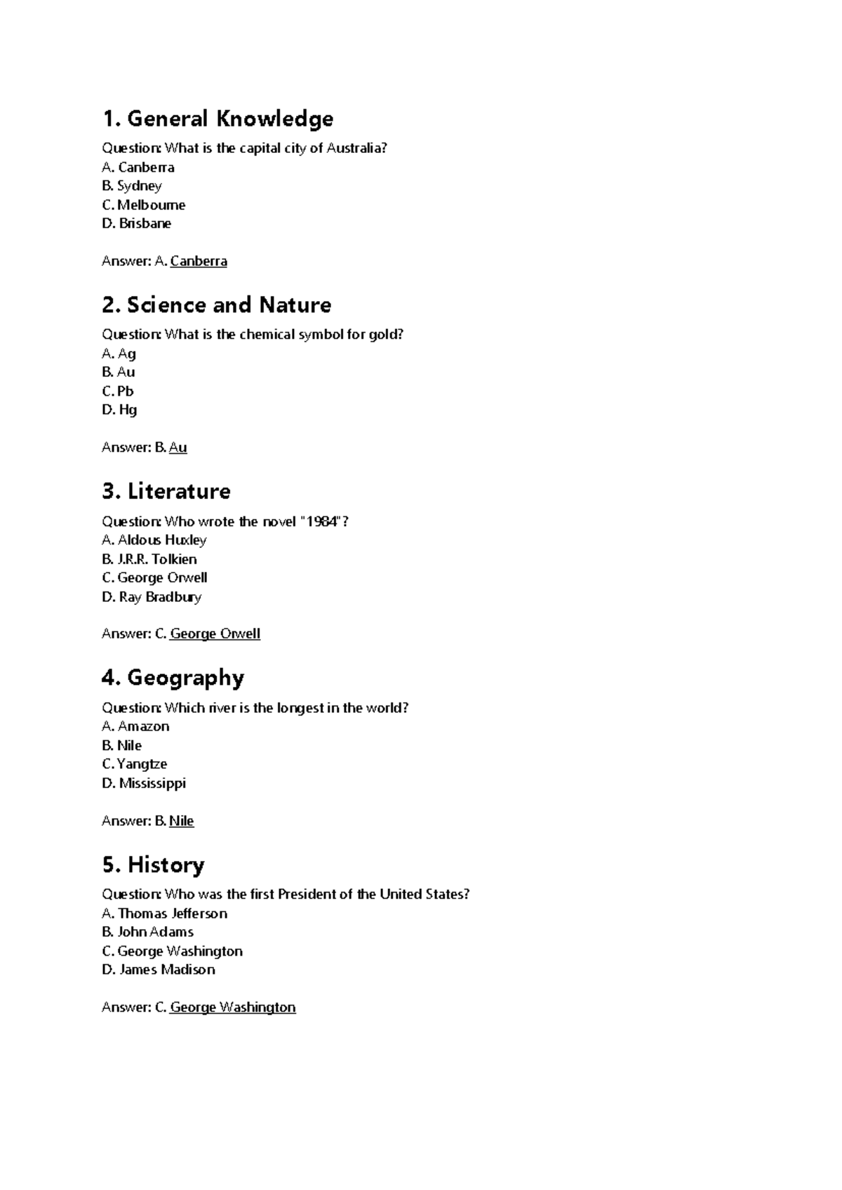 General Knowledge Quiz with Answers and Explanations - Studocu