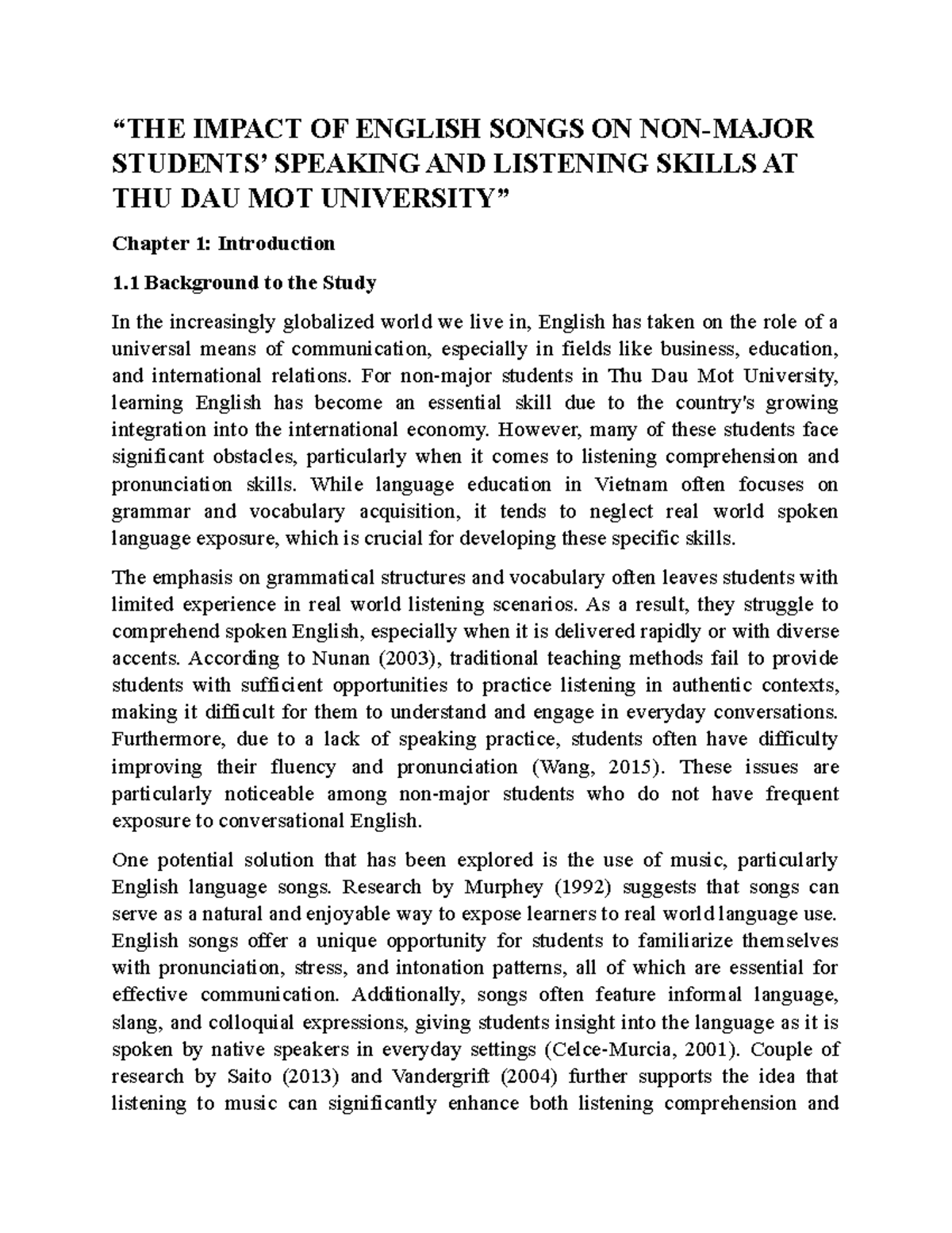 Chapter 1+2 - PRACTICAL - “THE IMPACT OF ENGLISH SONGS ON NON-MAJOR ...