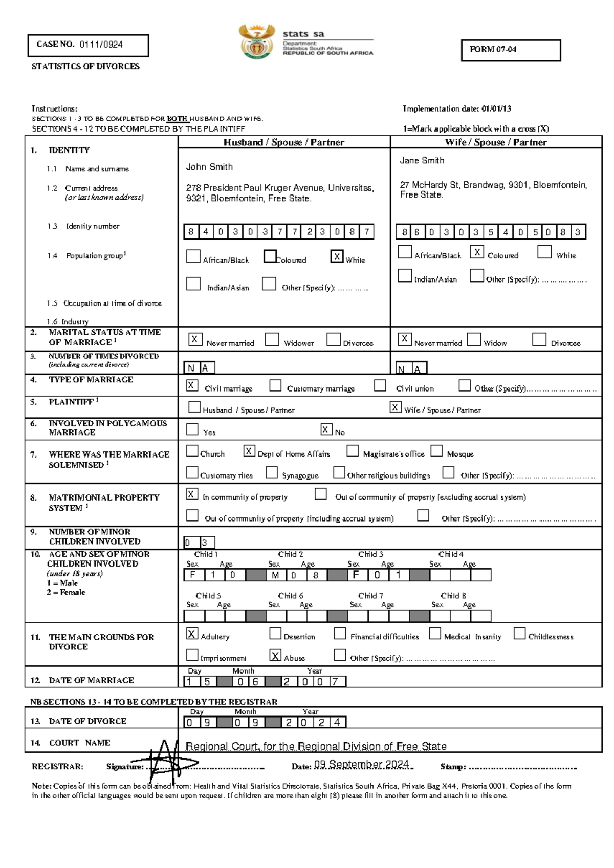 Divorces Form 2019 426 - Divorce matters involving children ...