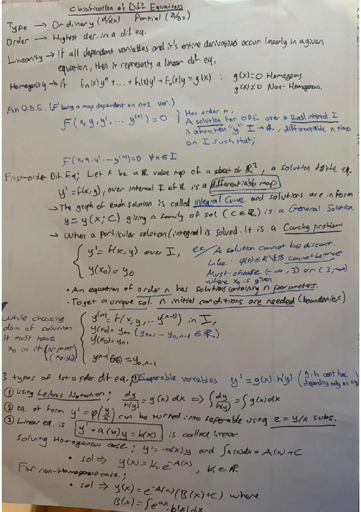 Diff. Eq. Classification & 1st Order Notes (MATH 301) - Studocu