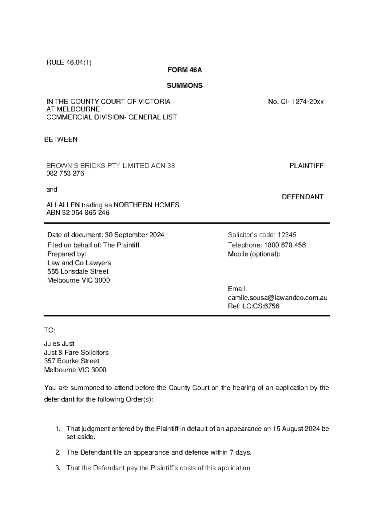 Court Document Bundle and Affidavit for Case CI-1274 - 20xx - Studocu