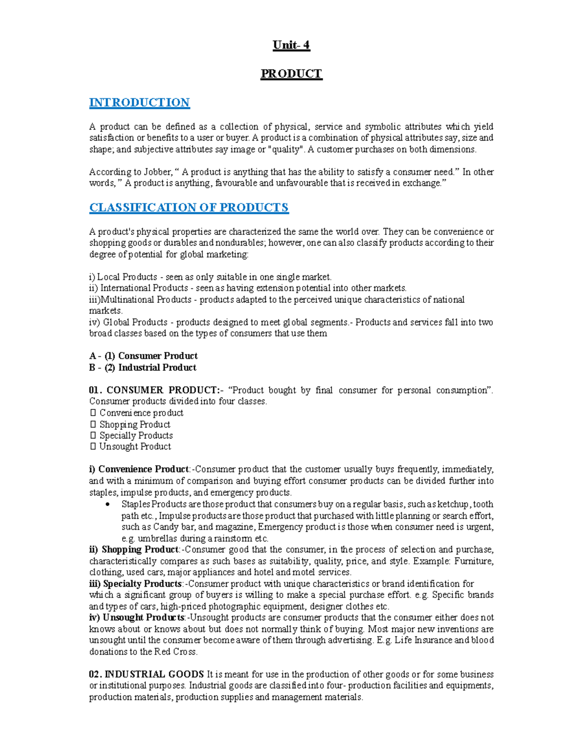 Unit 4 Marketing: Detailed Notes on Product Development & Lifecycle ...