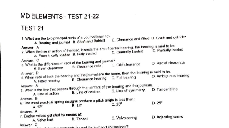MD Elements 21-22: Comprehensive Test on Bearings and Shafts - Studocu