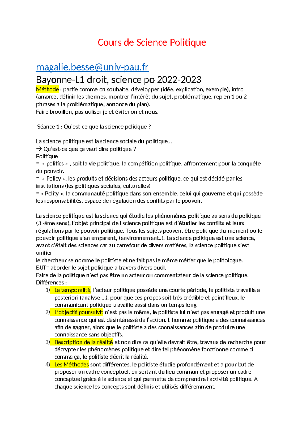 Science politique - Cours de Science Politique magalie@univ-pau Bayonne ...