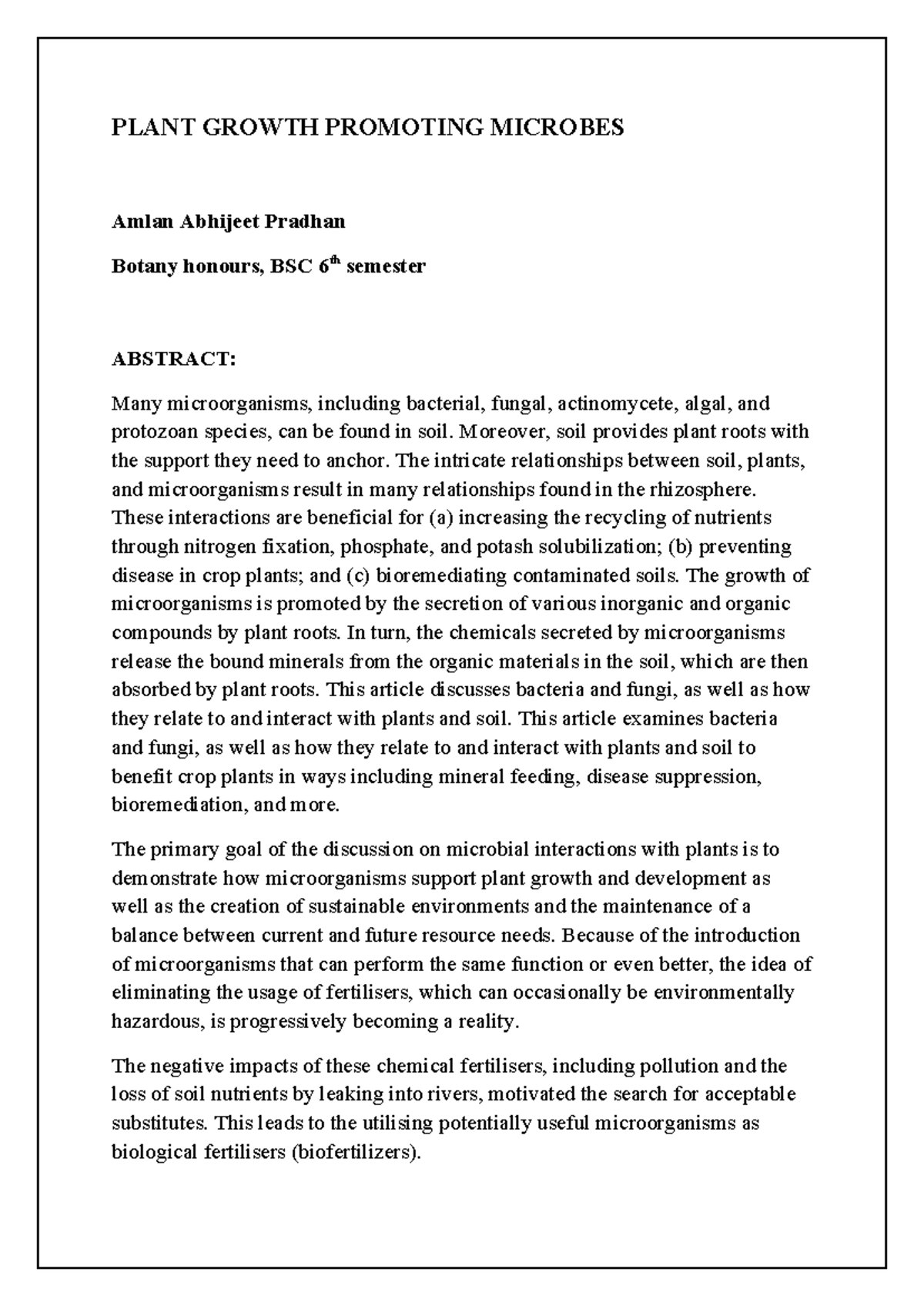 BSC 6th Sem: Role of Plant Growth Promoting Microbes in Agriculture ...