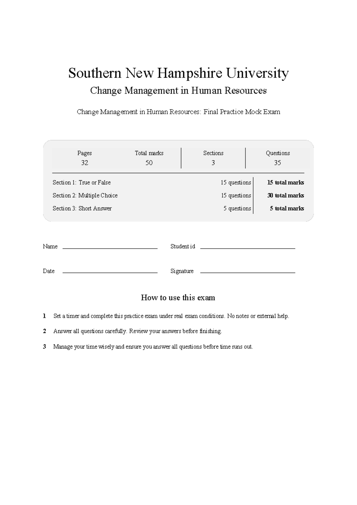 HRM 400 Change Management in Human Resources: Final Practice Test 2026 ...