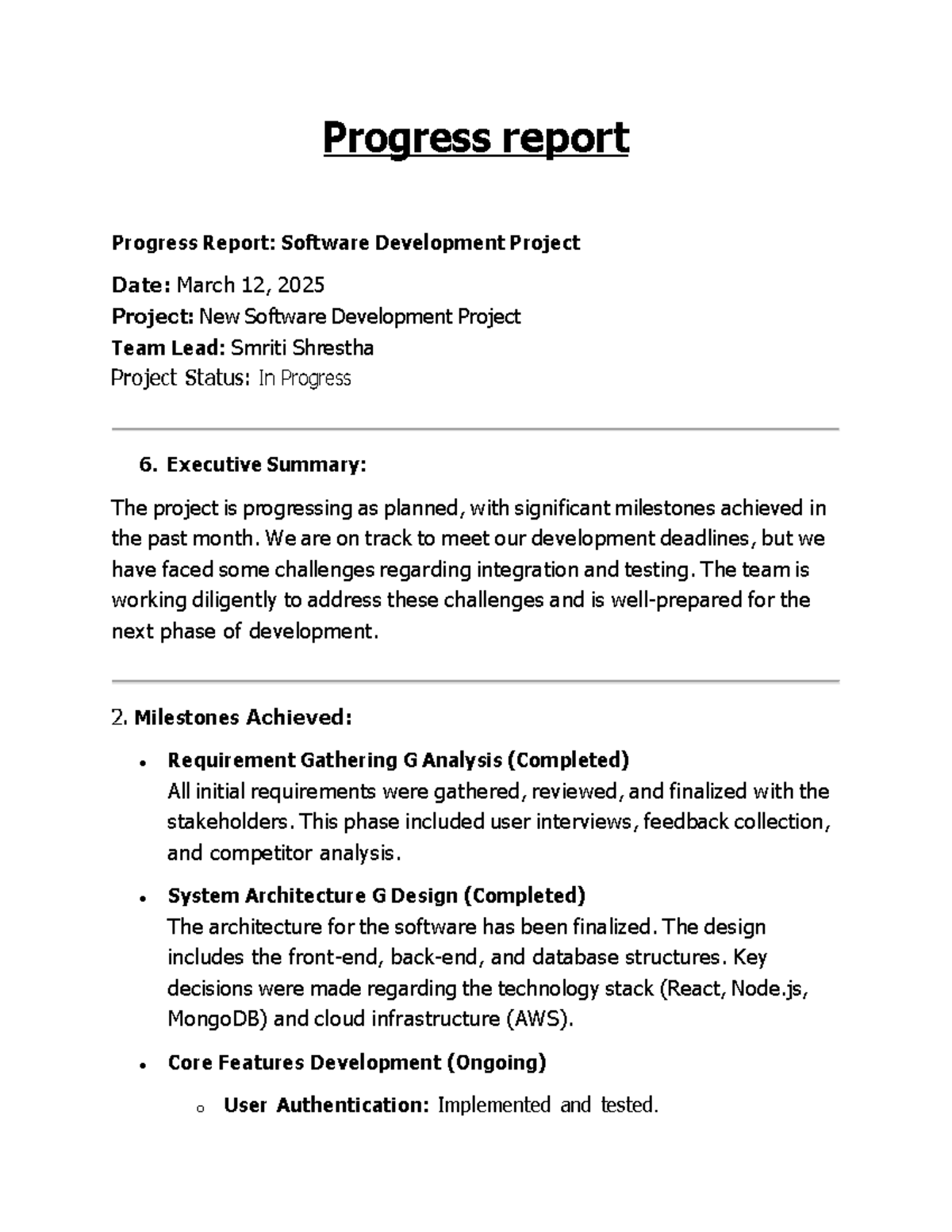 Progress Report: Software Development Project (March 2025) - Studocu