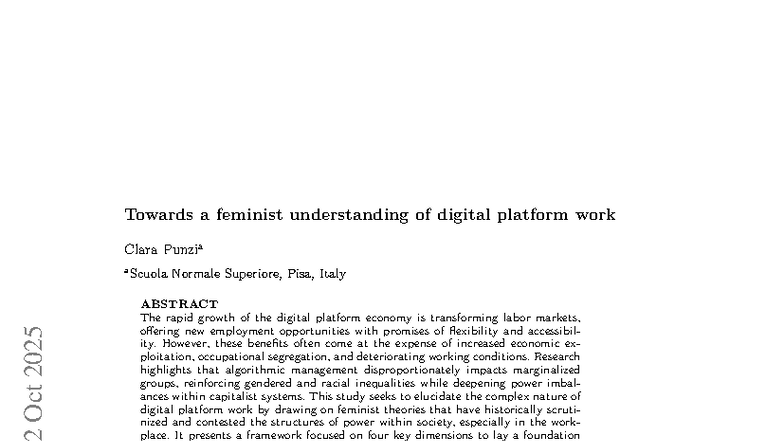 Feminist Perspectives on Digital Platform Work: Insights and Frameworks ...