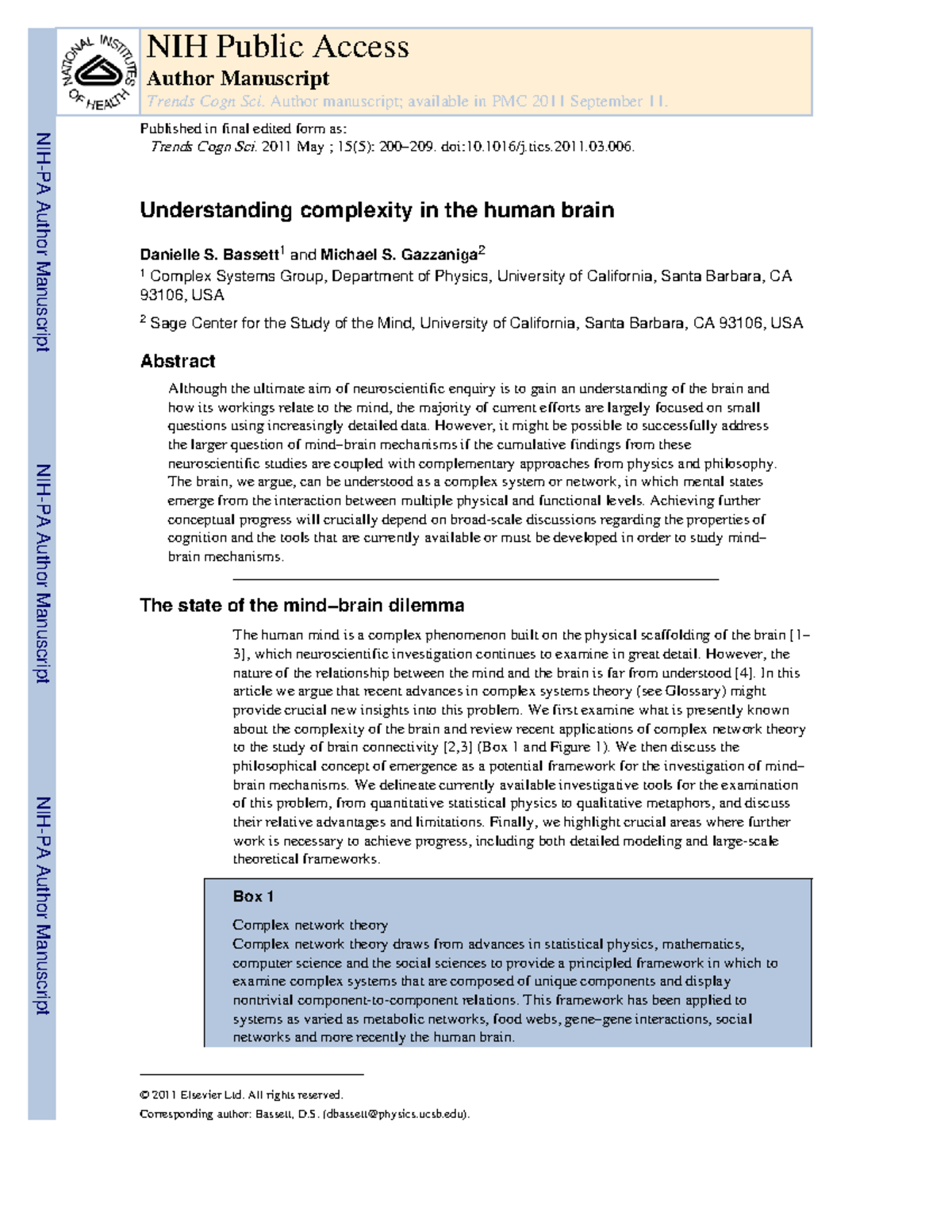 Understanding Complexity in the Human Brain: Insights from Complex ...