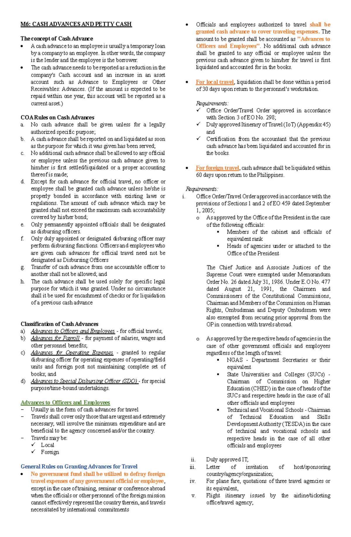 GOV-ACC Finals Notes on Cash Advances & Transactions (M6-M7) - Studocu