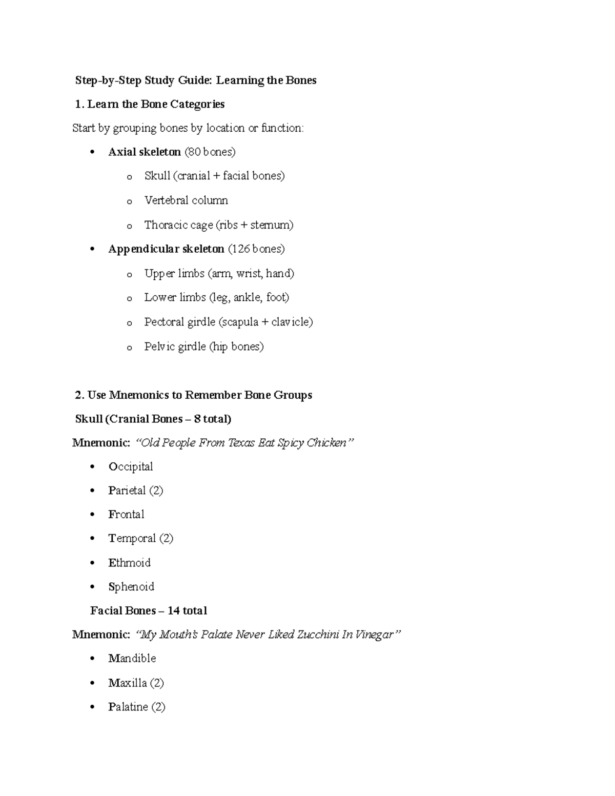 Study Guide: Module 4 - Learning Bone Categories and Mnemonics - Studocu