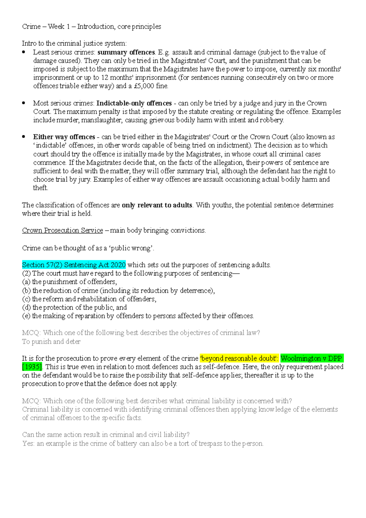Crime Week 1 - Adapt notes week 1 - Crime – Week 1 – Introduction, core ...