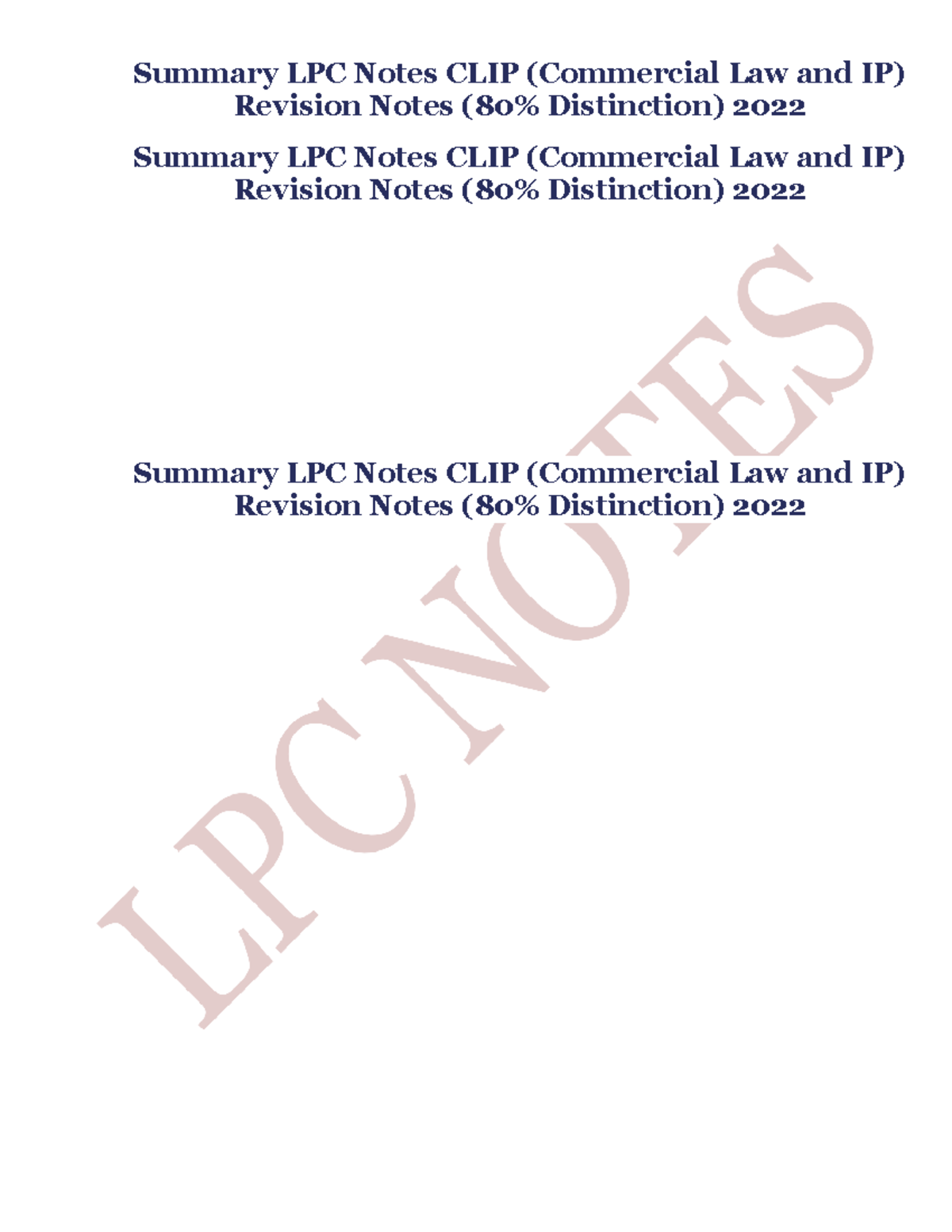 Summary LPC Revision Notes CLIP (Commercial Law and IP) 2022-2023 - Studocu