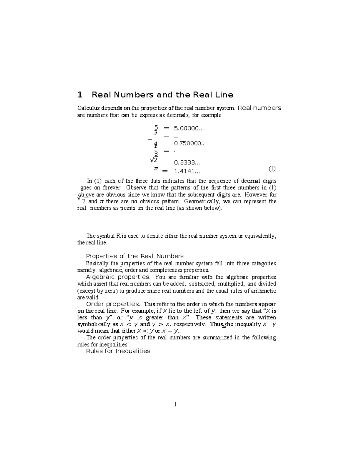 Real Numbers and Their Properties in Calculus (MATH 101) - Studocu