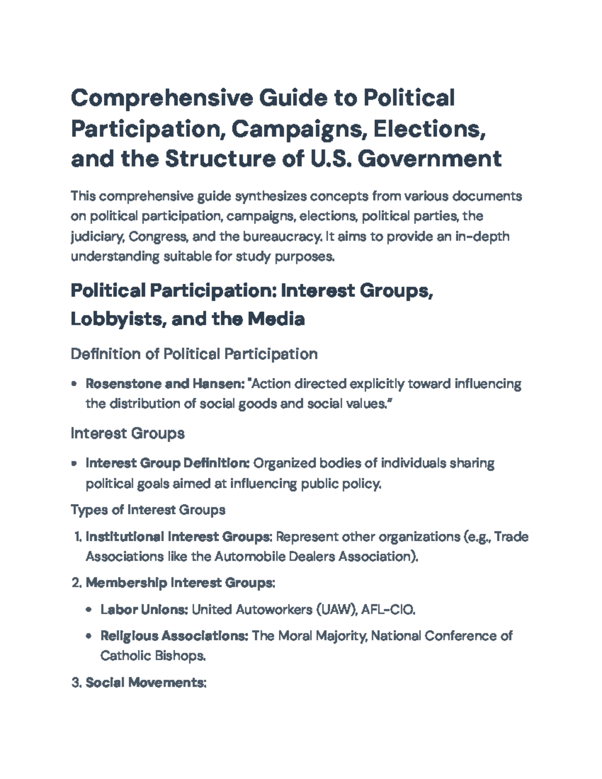 Comprehensive Guide to Political Participation & U.S. Government (PS ...