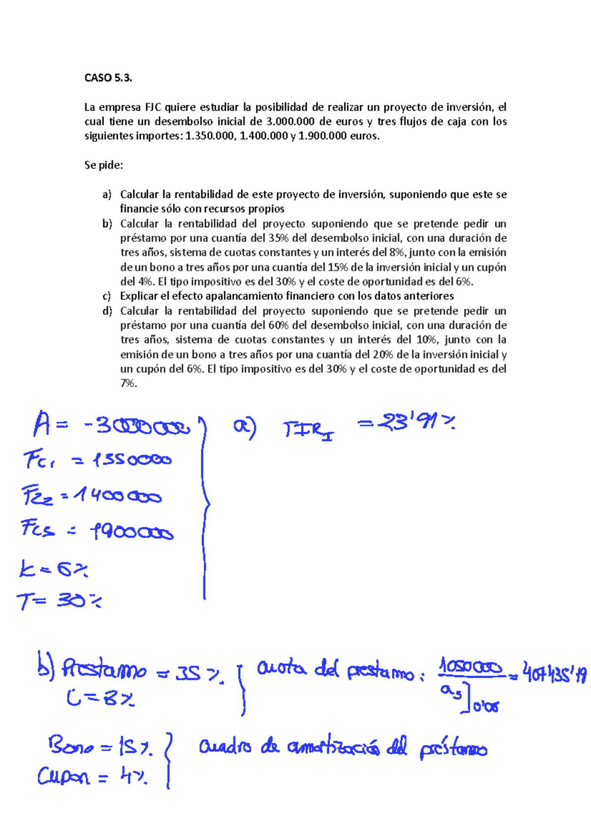 CASO 5.3 - Análisis de Rentabilidad y Apalancamiento Financiero - Studocu